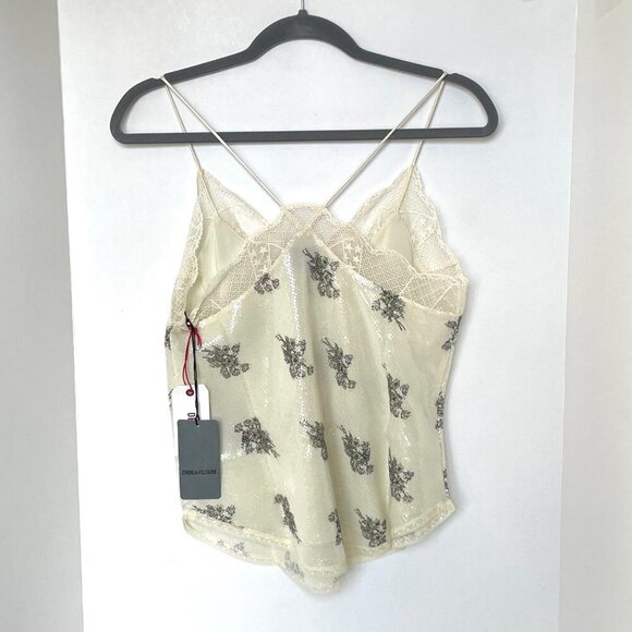 Zadig Voltaire Christy Floral Sequined Camisole Cream Lace Lingerie Tank Top - Picture 3 of 9